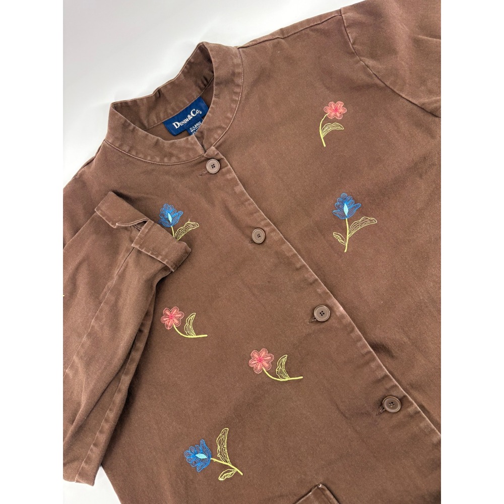 DENIM & CO Women's Brown Embroidered Floral‎ Button Front Jacket XLarge